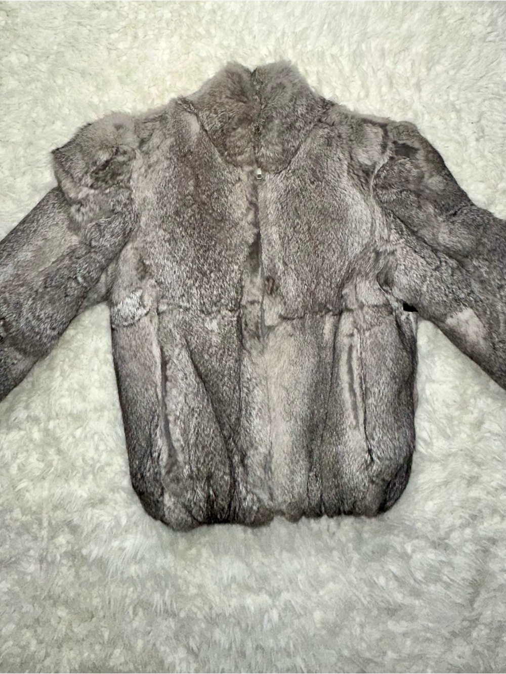 Vintage Genuine Rabbit Fur Bomber Jacket
